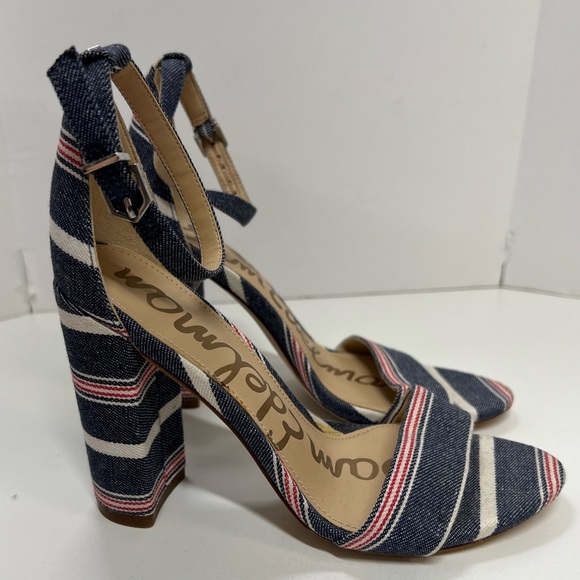 Sam Edelman Yaro Block Heels in Susie Stripe denim Red White and Blue NEW Size 5 - Picture 2 of 11